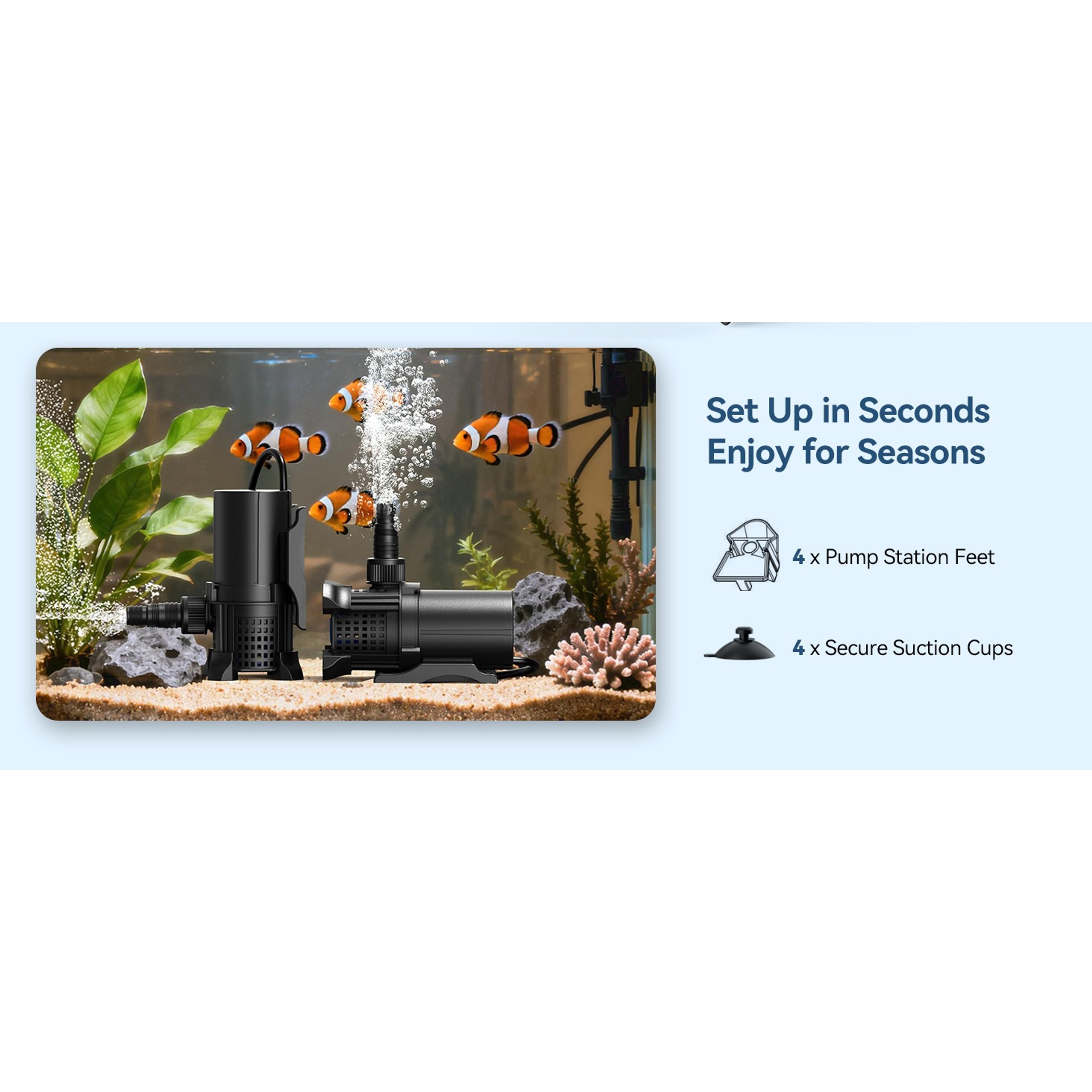 Water Pond Pump Set - 850GPH Submersible Adjustable Fountain & Waterfall Pump, 46W Powerful Motor, 2 Installation Options with Filter Bag & 20.3ft Power Cord for Outdoor Pond Aquarium