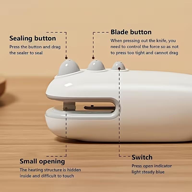 1PCS Mini Bag Sealer Rechargeable Handheld Magnetic Heat Sealer 2 In 1 With Cutter Food Freshness Snack Sealing Portable Home Kitchen Sealing Tool