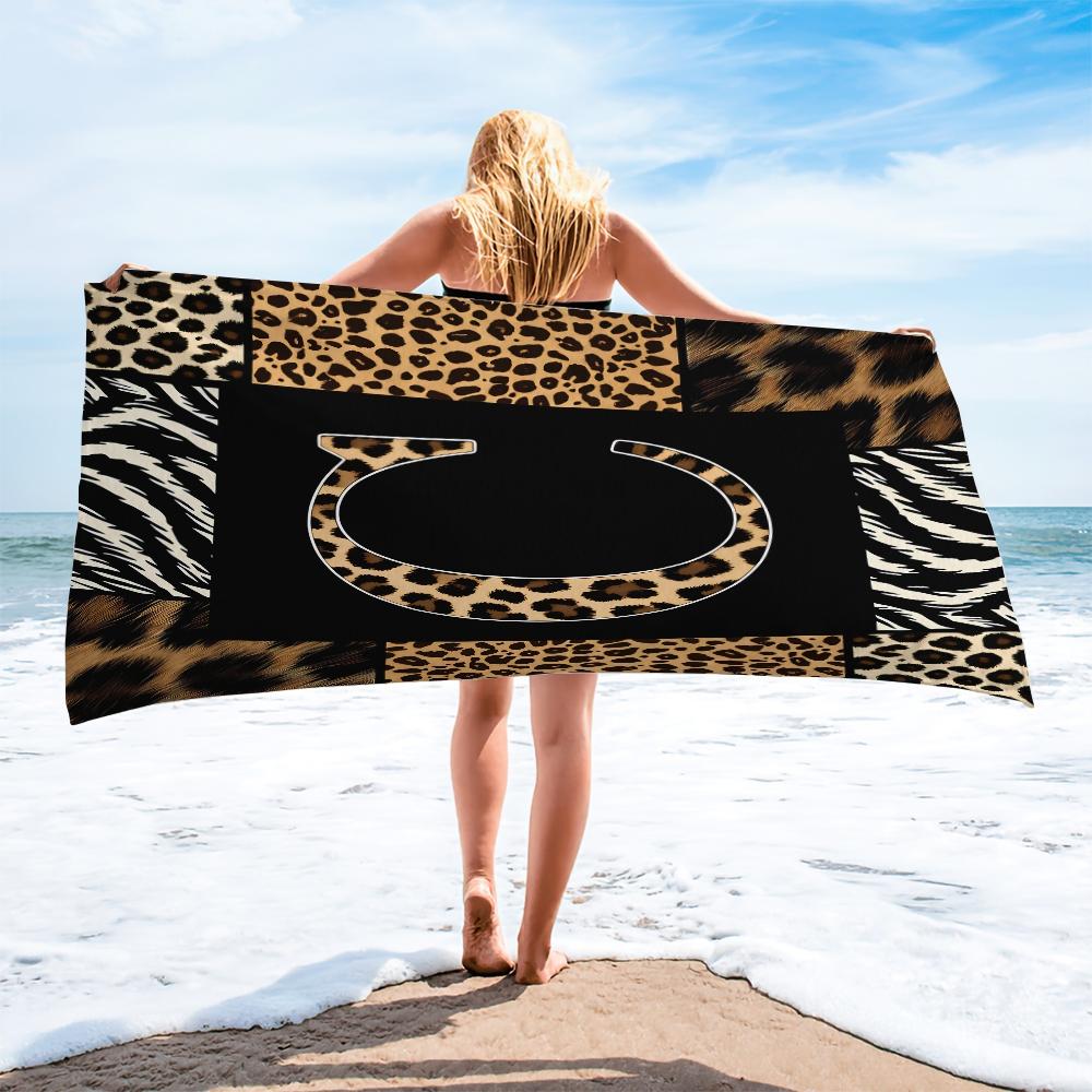 Luxe Animal Print Letter A-Z Beach Towel, Leopard Zebra Patchwork Pool Towel, Wild Safari Camping Towel, Soft Absorbent Bath Towel Blanket for Women Teens Girls, All-Purpose Towel for Travel Swimming Vacation