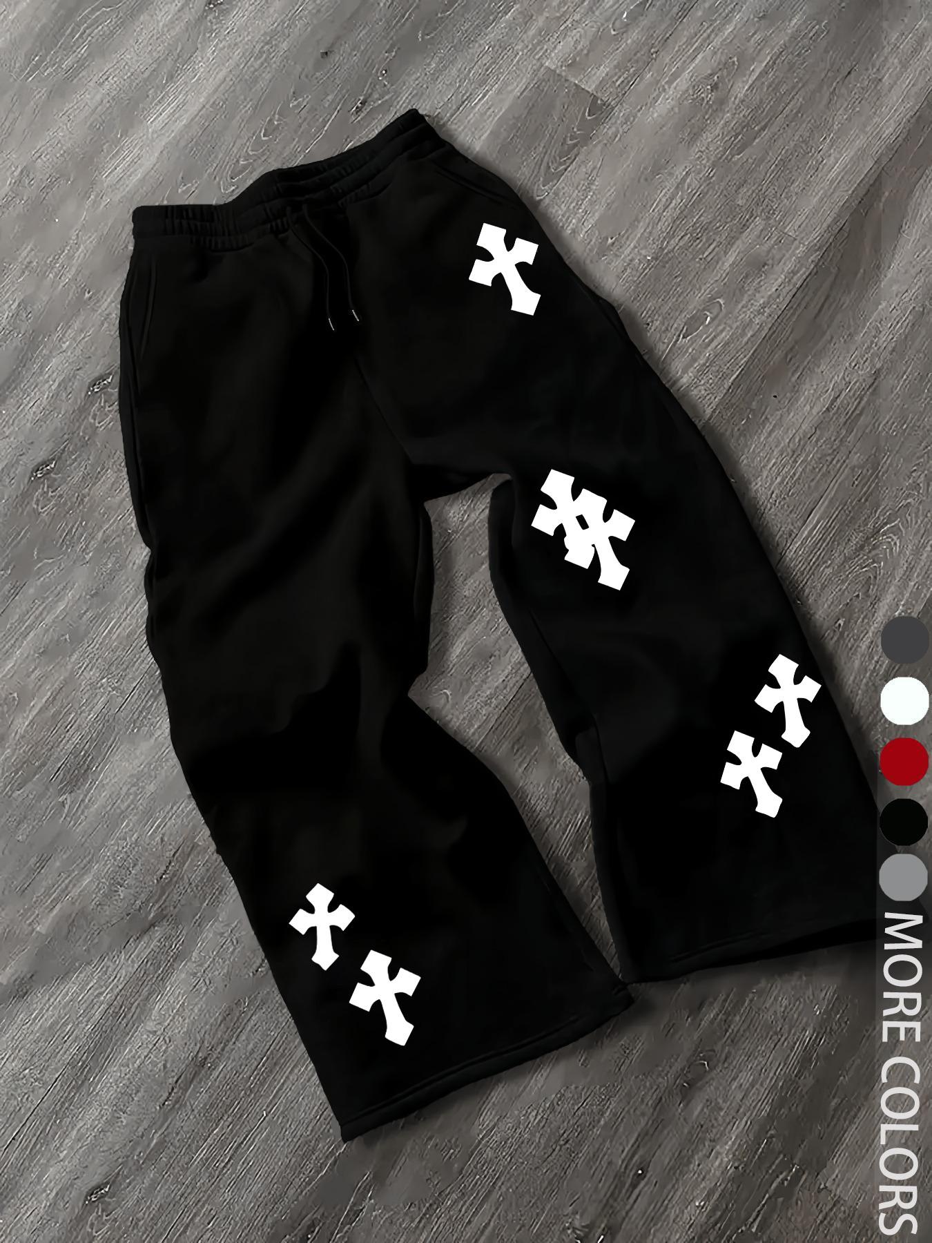 Men's Casual Street Style Cross Print Jogger Pants, Loose Fit Woven Fabric, Fall & Winter Fashion, Trendy for Men