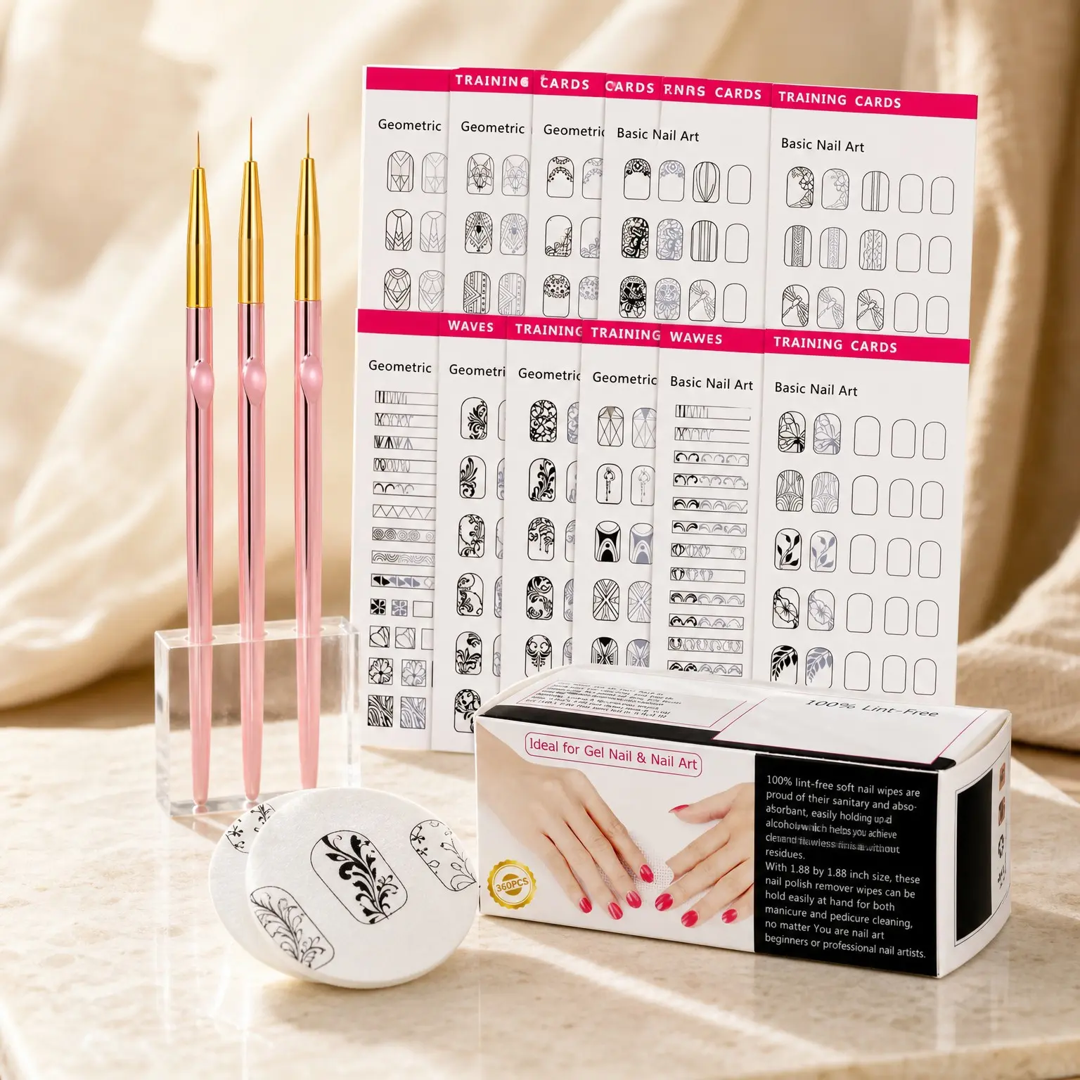 Nail Art Design Practice Book with 3 Pens, 360 Wipes & Templates for BeginnersGift