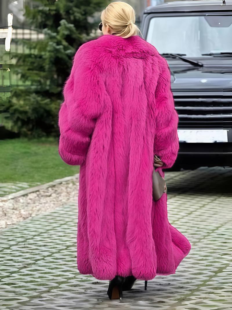 [Plus Size]Women's Faux Fur Coat, Comfortable Casual Party Jacket, Fashion Luxury Trendy Fall Winter, Soft Long Sleeve Pocket Medium Length