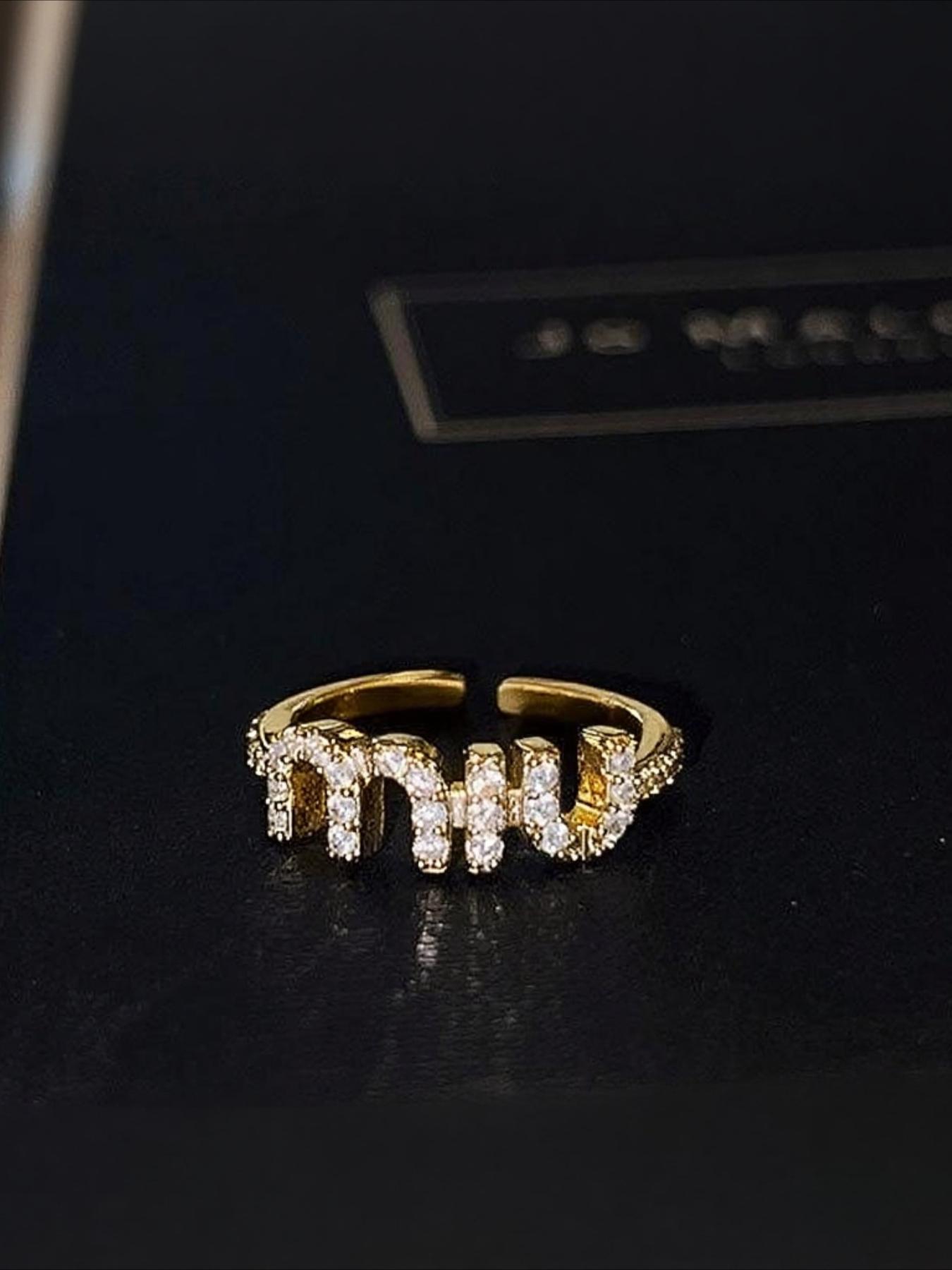 Women's Elegant Adjustable Zircon Letter Ring, Fashionable Open Design, Perfect for Daily Wear & Commuting, Stylish Jewelry Gift Idea, Unique Rings