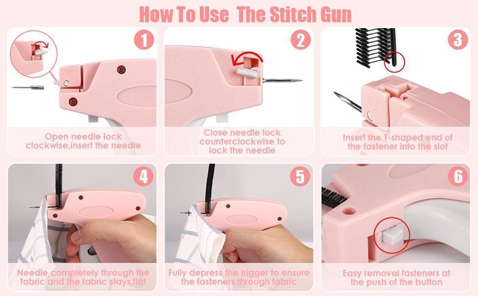 Stitch Gun for Clothes - Handheld Quick Clothing Fixer & Mini Tagging Gun, Includes 5 Needles & 500 Black & 500 White Fasteners
