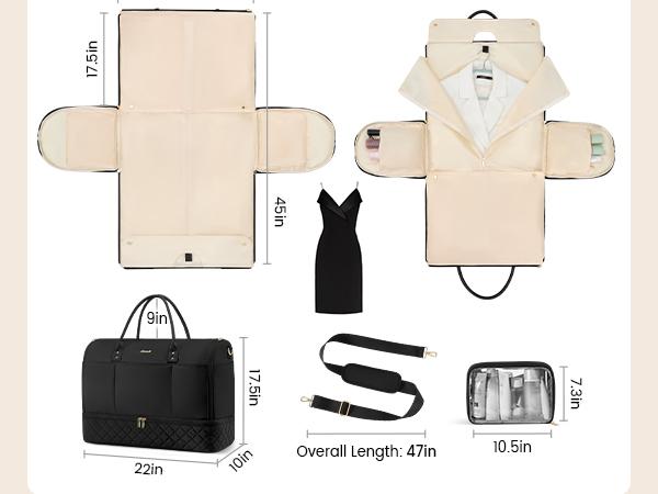 【Valentine's Day Gift】LOVEVOOK Hanging Suitcase Suit Bag for Women with Shoe Compartment and Toiletry Pouch, Convertible 2 in 1 Garment Bag, Waterproof Weekender Bag with Toiletry Bag, Carry On Travel Duffel Bag for Business Trip, Wedding