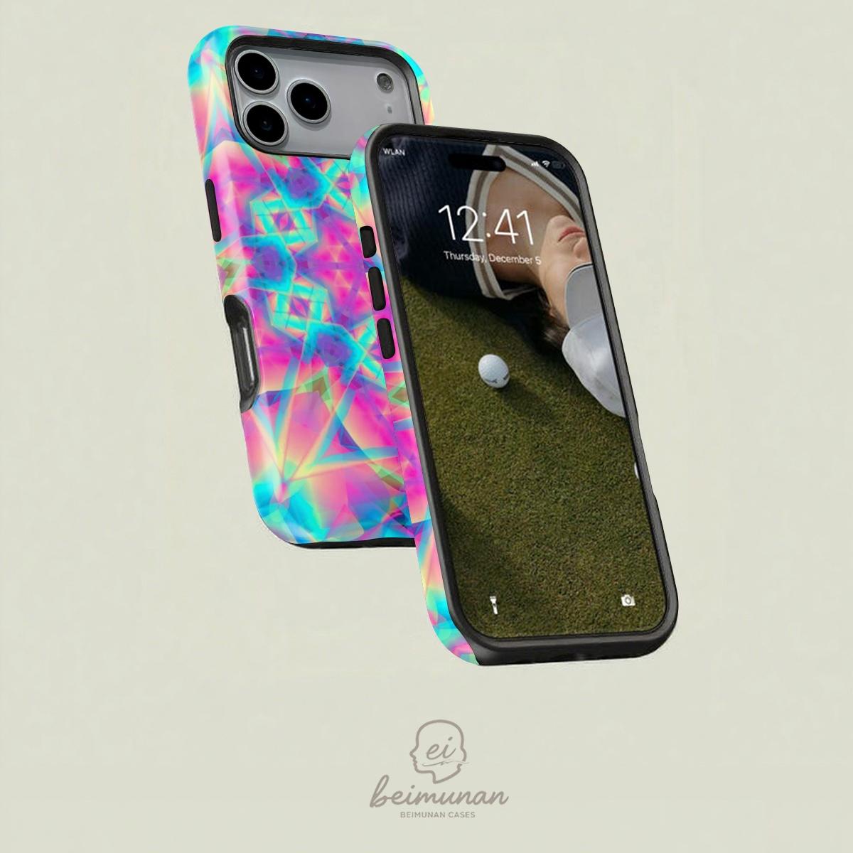 1PC Psychedelic Holographic Trippy Pattern Phone Case， Heavy Duty Shockproof 2in1 Protective Case for iPhone17 16 15 14 13 12 Pro Max， Samsung Galaxy S26 S25 S24 S23 S22 Ultra Series Gift Minimalist Fashion Shell