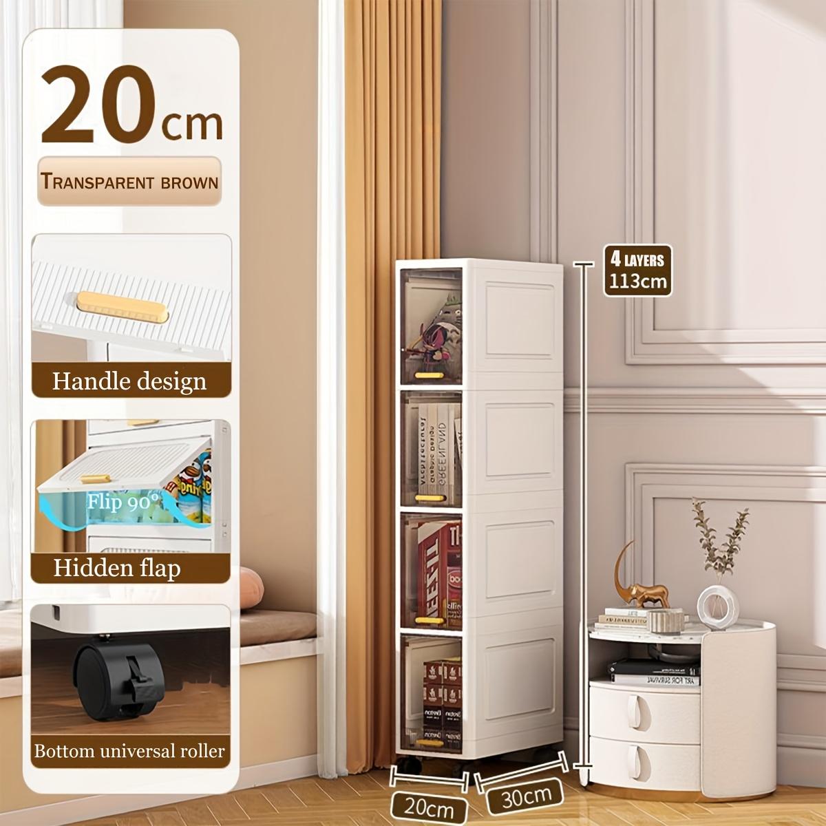 This is a multi-functional storage cabinet, available in 3, 4, or 5 tiers. It is designed to be dust-proof and foldable. Equipped with pull-out shelves and covered storage boxes, it is ideal for organizing snacks, clothes, and books.