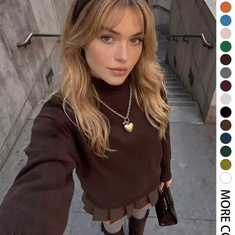 Women's Casual High Neck Knit Pullover, Loose Fit Long Sleeve Top, Solid Color, Fall Winter Fashion, Comfortable and Stylish, Knitwear