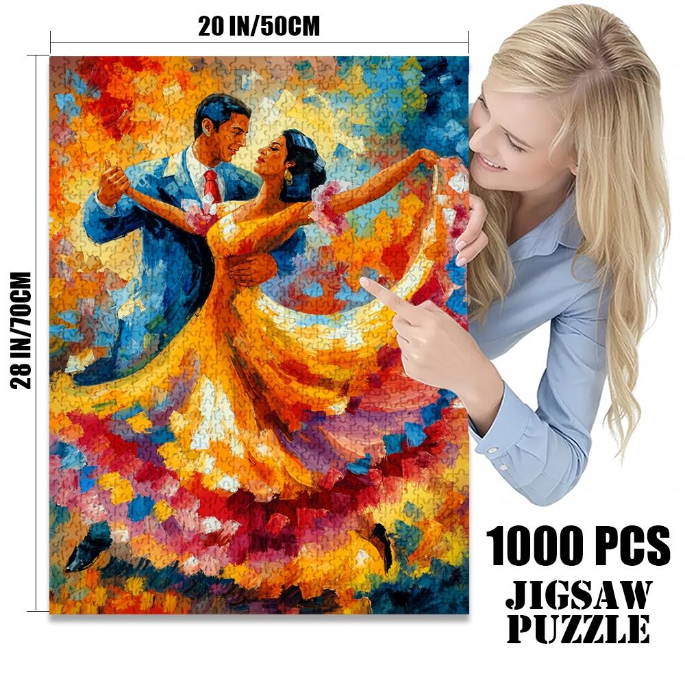 1pc 1000 piece adult puzzle 70x50cm Couple Dancing in Vibrant Colors500 pieces of paper jigsaw puzzle, suitable for adults and families, large-scale DIY puzzle interactive toy games, birthday holida