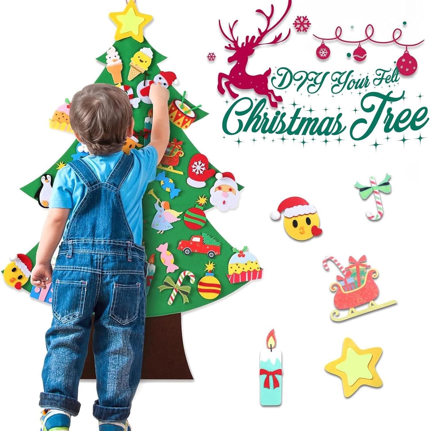 DIY Felt Christmas Tree - Large-3.6ft Modern Synthetic 3.6 ft Tall Art & Craft Kit, 41-Count Ornament Set, Reusable Adhesive Pads, Green Life-Size Unisex Festive Decoration for Home Supplies