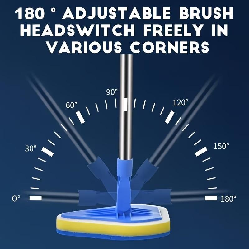 34" Extendable Tub & Tile Scrub Brush Set, 2-In-1 Shower Cleaner, Stainless Steel Handle, 3 Sponge Heads, Non-Scratch Cleaning Tool