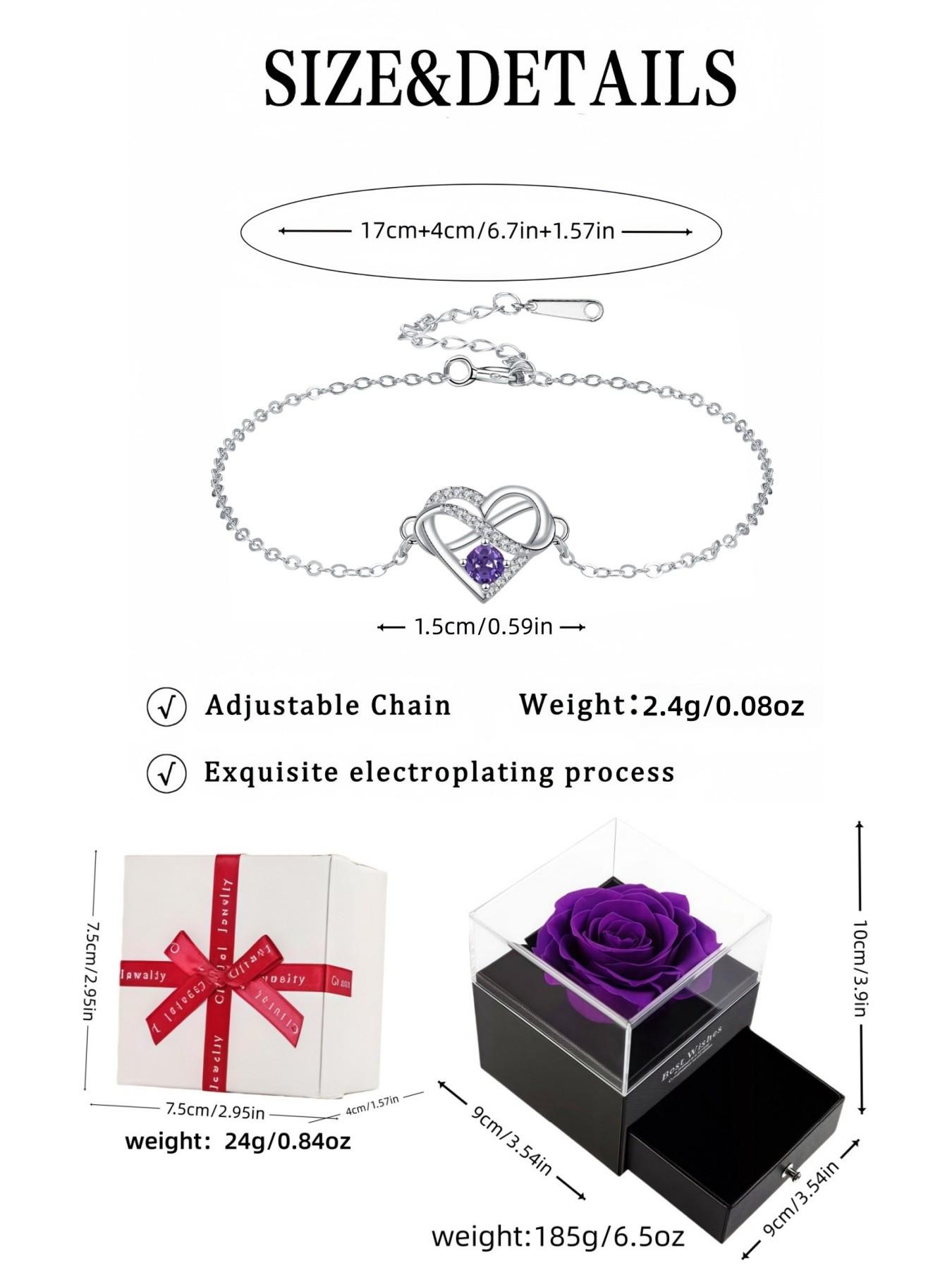 Infinite Heart Crown · Amethyst Bracelet Rhinestone heart infinity bracelet, luxury and fade-resistant.Paired with a purple preserved rose gift box.Perfect gift for birthdays, Mother’s Day and Valentine’s Day.