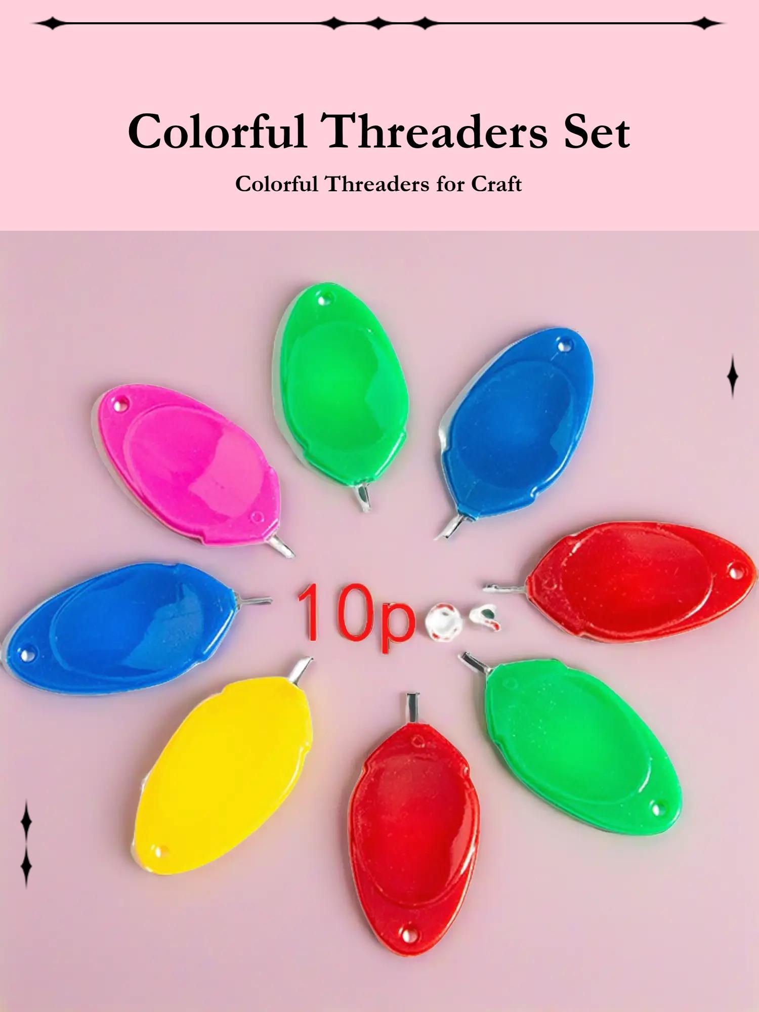10pcs Thumb Colorful Thimble Needle Threader, Small Eye Thread Guide, Plastic Sewing Tool, Easy-To-Use Threader for Crafting