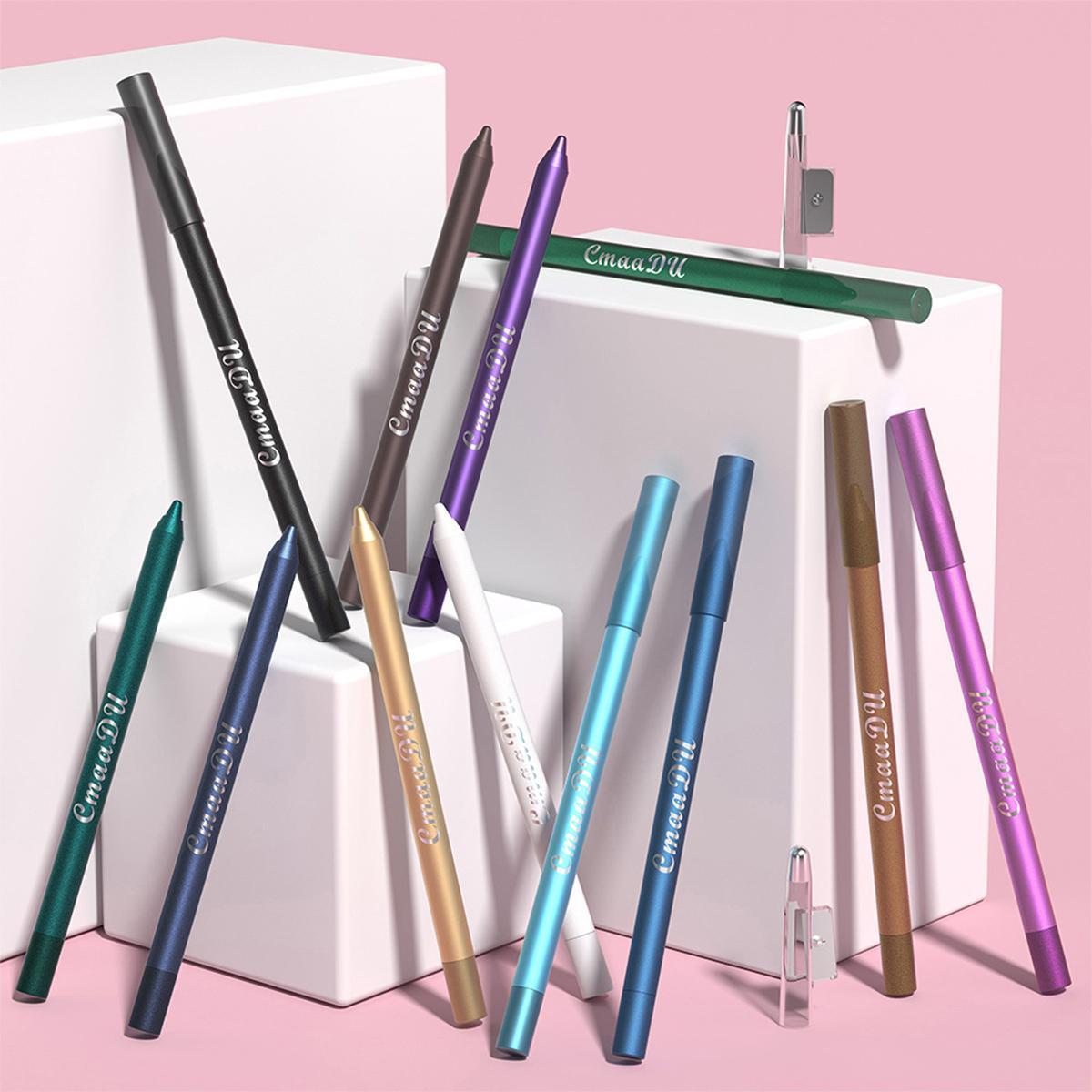 CmaaDu 12-Color Eyeliner and Lip Liner Set, 12-Piece Easy-Color Eyeliner Pencil Bundle, Multi-Use Lip and Eye Makeup Tool for Women and Girls