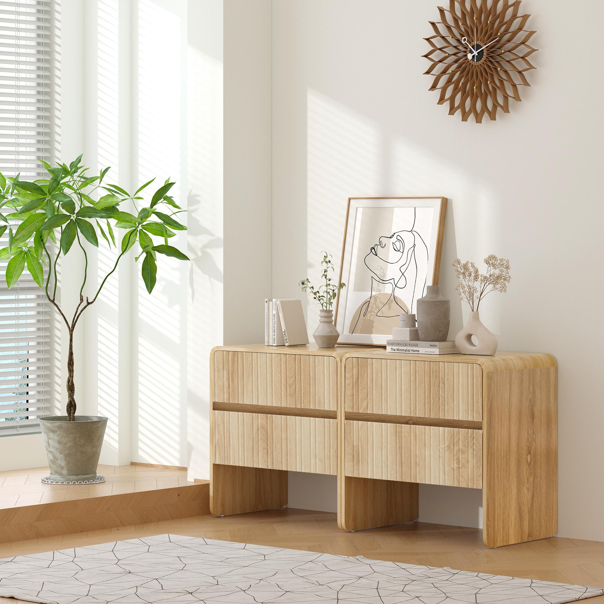 Giratree Mid Century Modern 2-Drawer Dresser, Small Nightstand, Curved Wood Side Table, Bedroom, Living Room, Hallway, Entryway