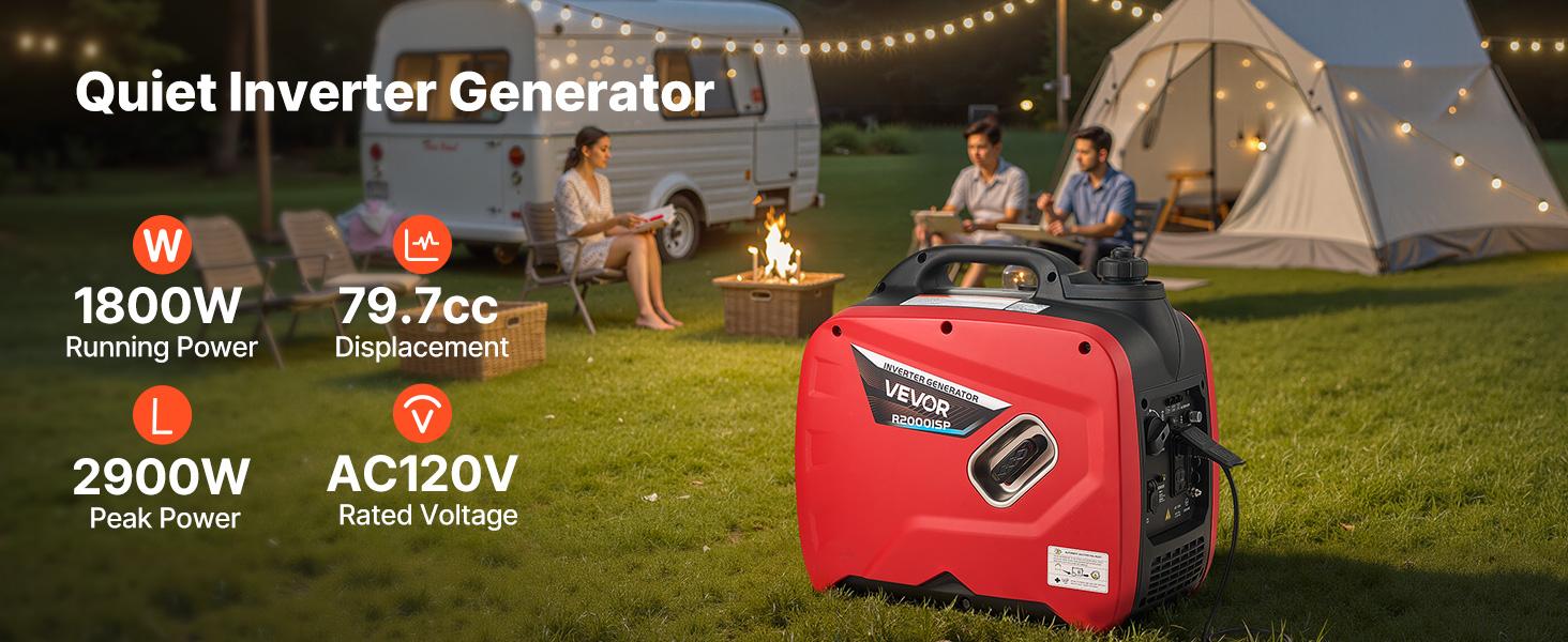 VEVOR Inverter Generator, 2900W Peak Watt Quiet Inverter Generator, Portable Inverters Generators for Home Use, Gas Powered, Compact and Lightweight Design - Stable Power, CO Sensor, Orange/Black