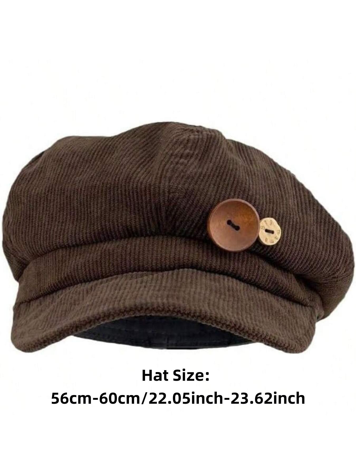 Corduroy Newsboy Hat for Women, Vintage Appeal Button Decor, Paperboy Painter Beret Cap, Japanese Y2K Style, Acubi Emo Headwear