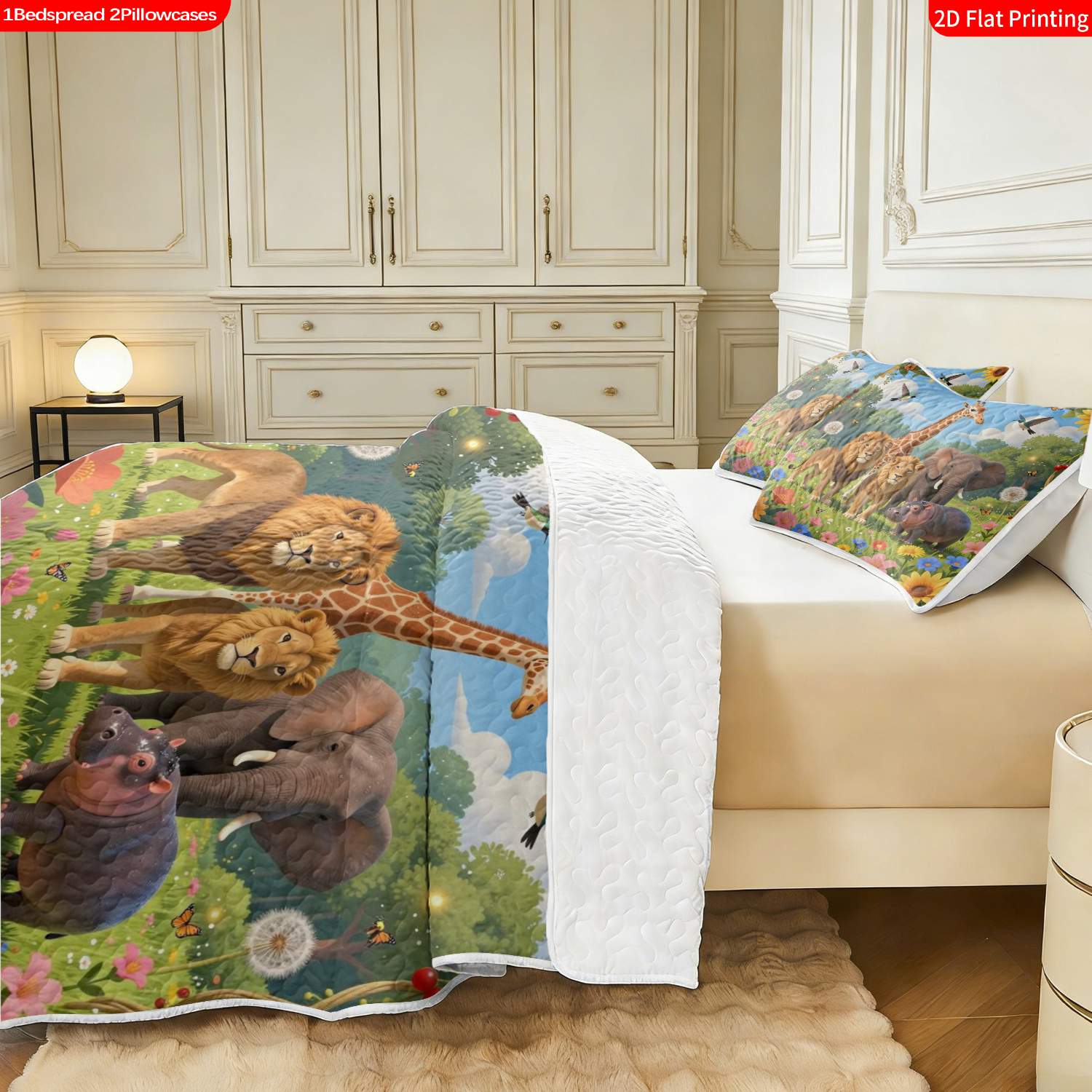 3 pcs, 2D Flat Print Jungle Animal Theme Bedspread Set, Soft and Comfortable, Multiple Sizes Available, Suitable for Gifting and Daily Use, Ideal for Creating a Cozy Home Atmosphere(1 bedspread , 2 pillowcases)