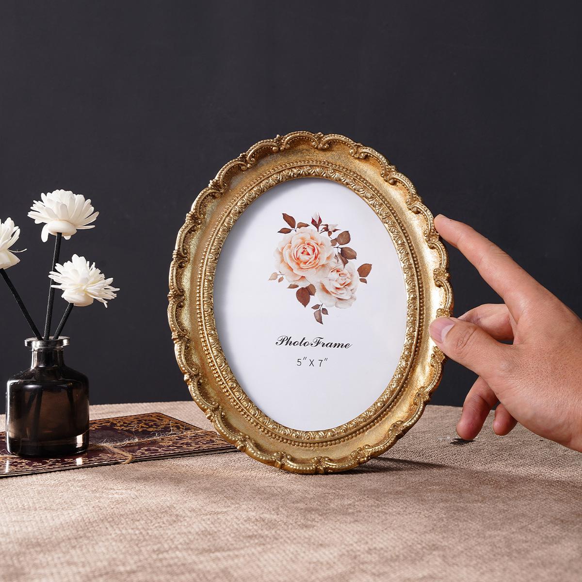 European Vintage Resin Oval Decorative Picture Frame, Durable Sturdy Frame, Home Decoration Photo Carving Creative Horizontal Vertical Use