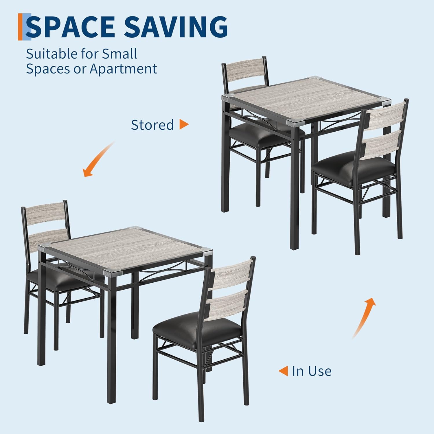 Dining Table Set for 4/2, Dining Room Table Set for 4/2 with Upholstered Chairs, Wood Kitchen Table Chairs Set of 4/2 with Corner Protector for Small Space, Kitchen, Apartment,