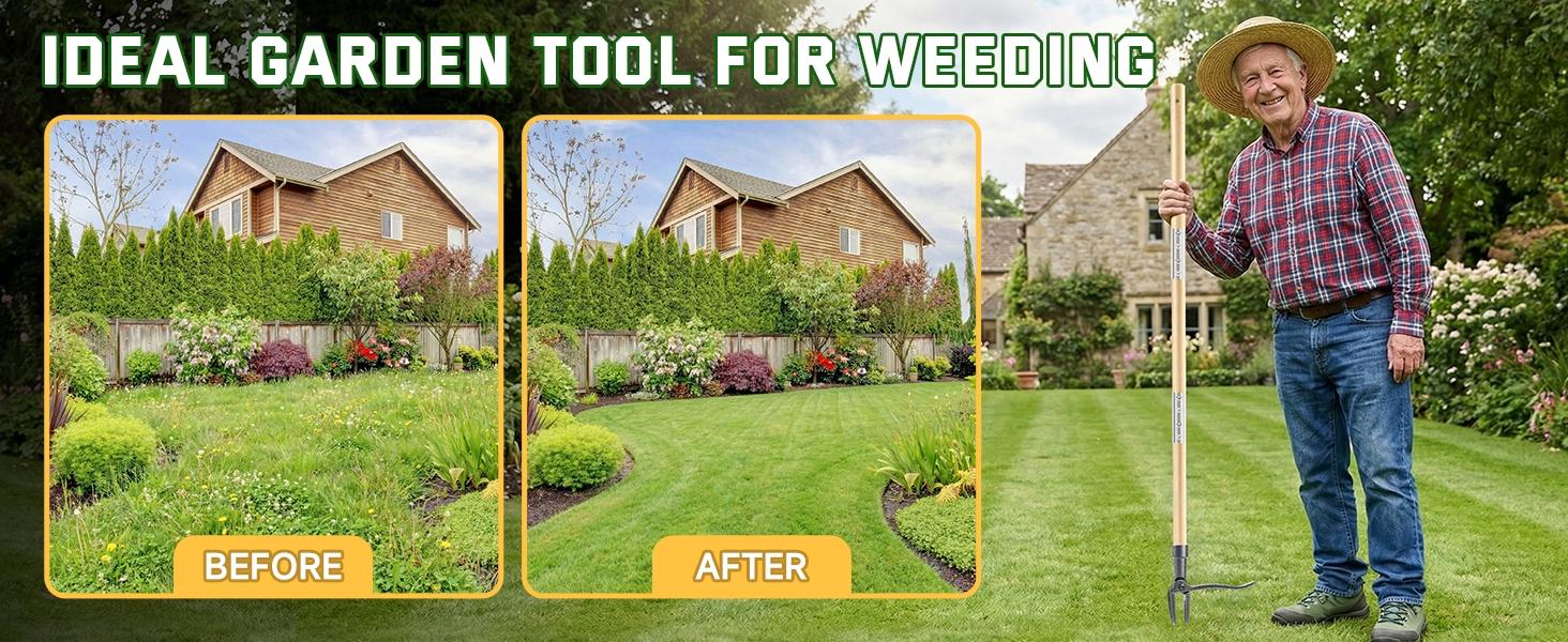 Weed Puller Tool, Stand Up Heavy Duty Root Removal Tool with 4-Claw Head & Long Handle, Garden Hand Weeding Tool - Easily Remove Weeds Without Bending, Pulling,or Kneeling