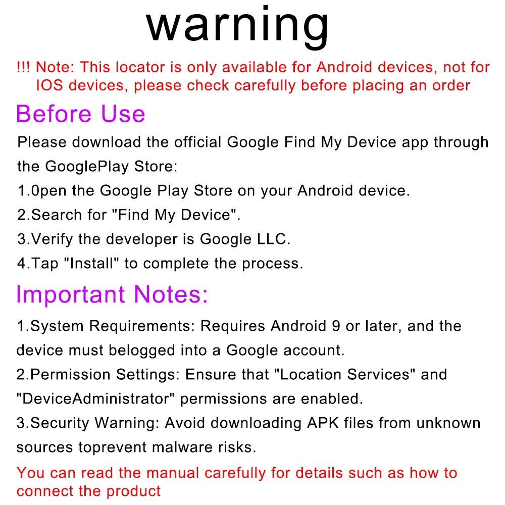 Google GPS Tracker for Android Smartphones, Precise Location Finder, Bluetooth-compatible Tracking Device for Keys Wallet Luggage Pets, Not for Apple Devices