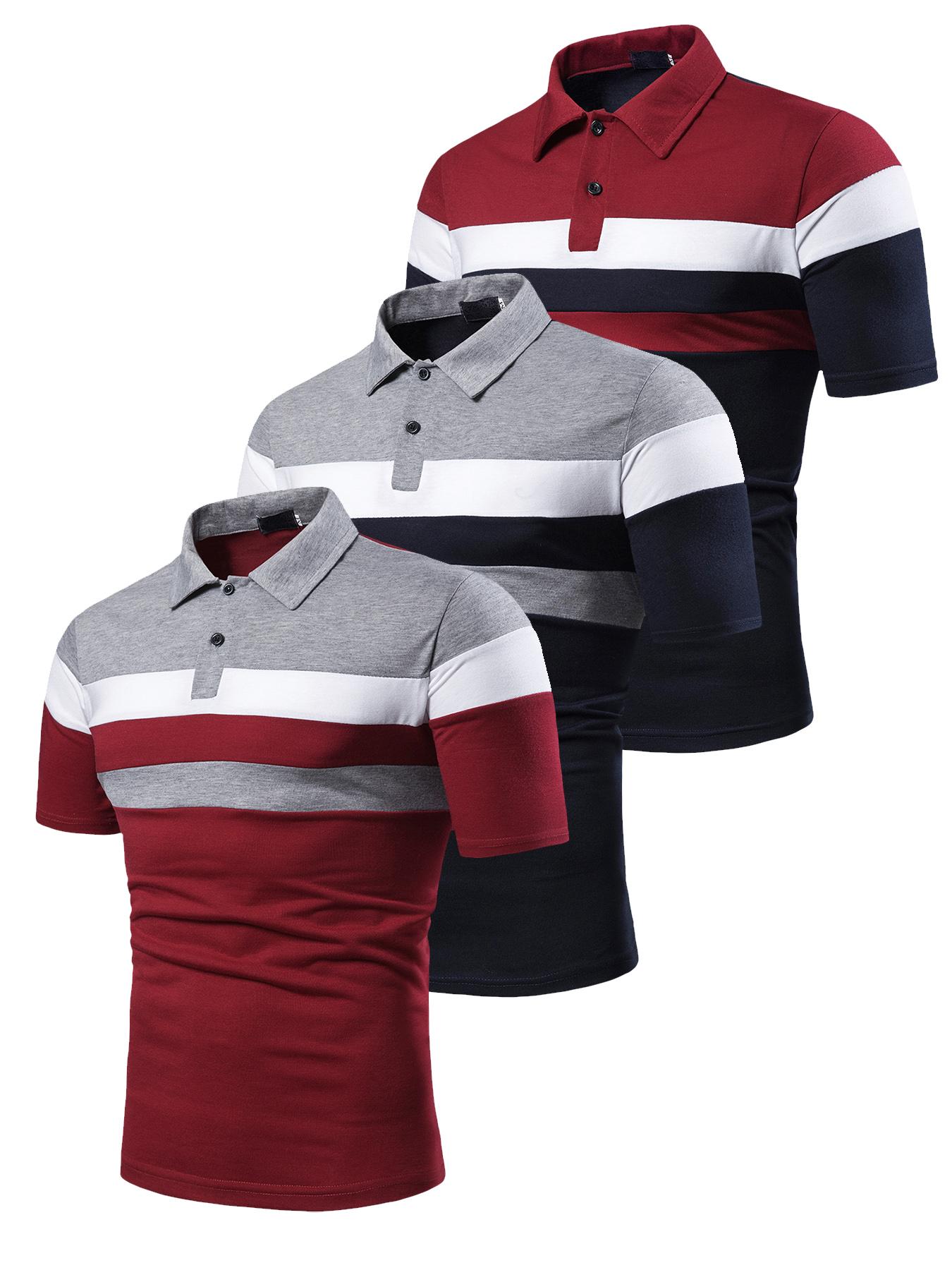 Men's Colorblock Short Sleeve Polo Shirt, Regular Fit Casual Button Front Polo Top for Summer, Fashion Men's Clothes for Daily Wear