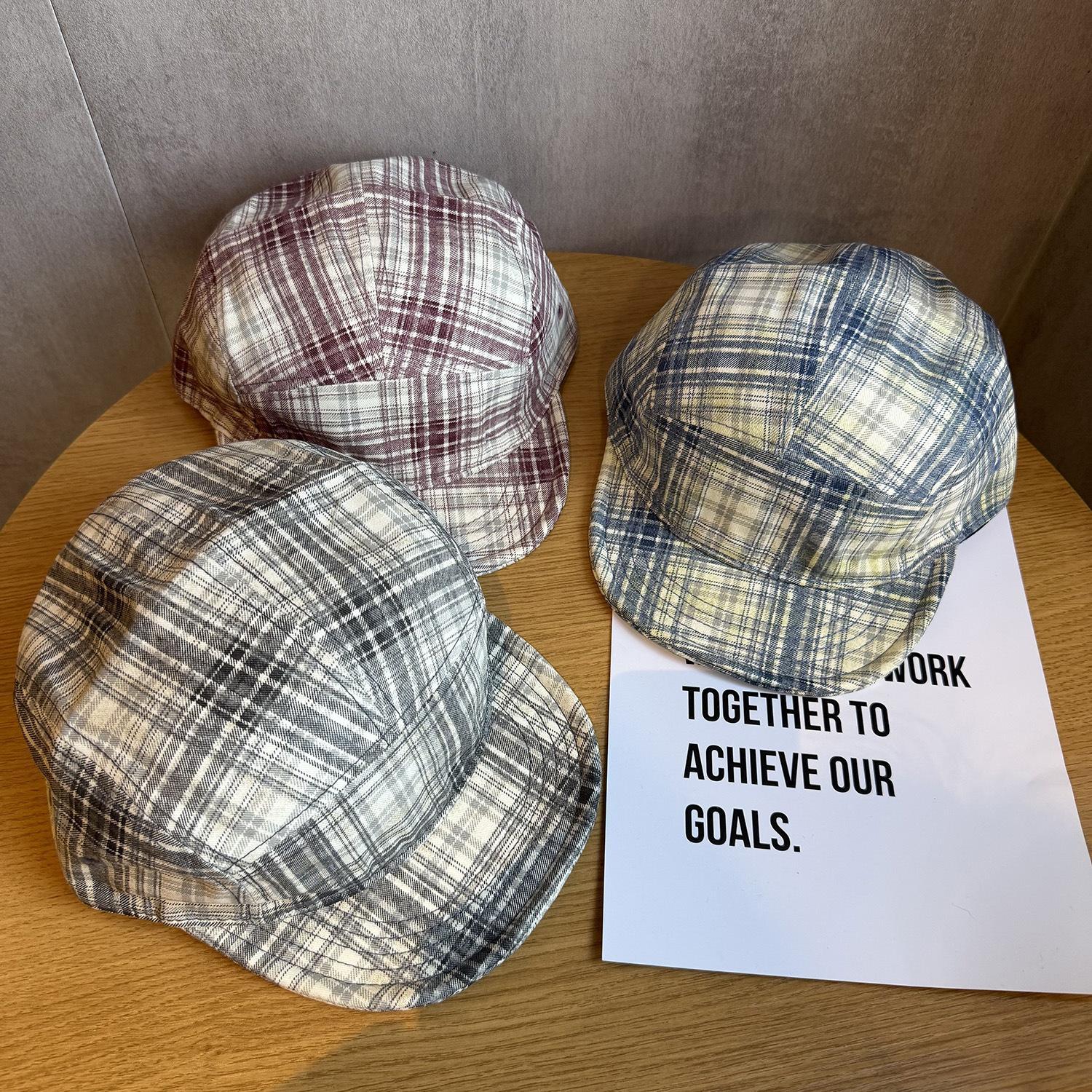 Unisex 5‑Panel Plaid Short‑Brim Baseball Cap, Retro Checkered Design, Casual Outdoor Streetwear Headwear, Gift For Men Women
