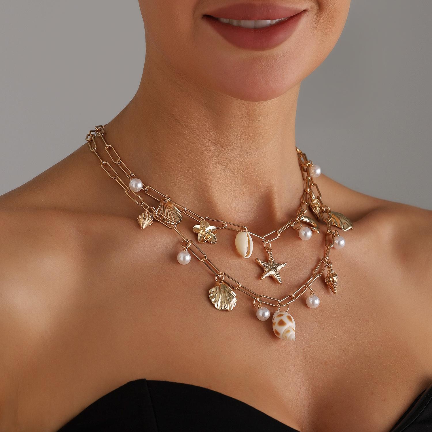 Starfish & Seashell Conch Necklace • Beach Vacation Jewelry for Women