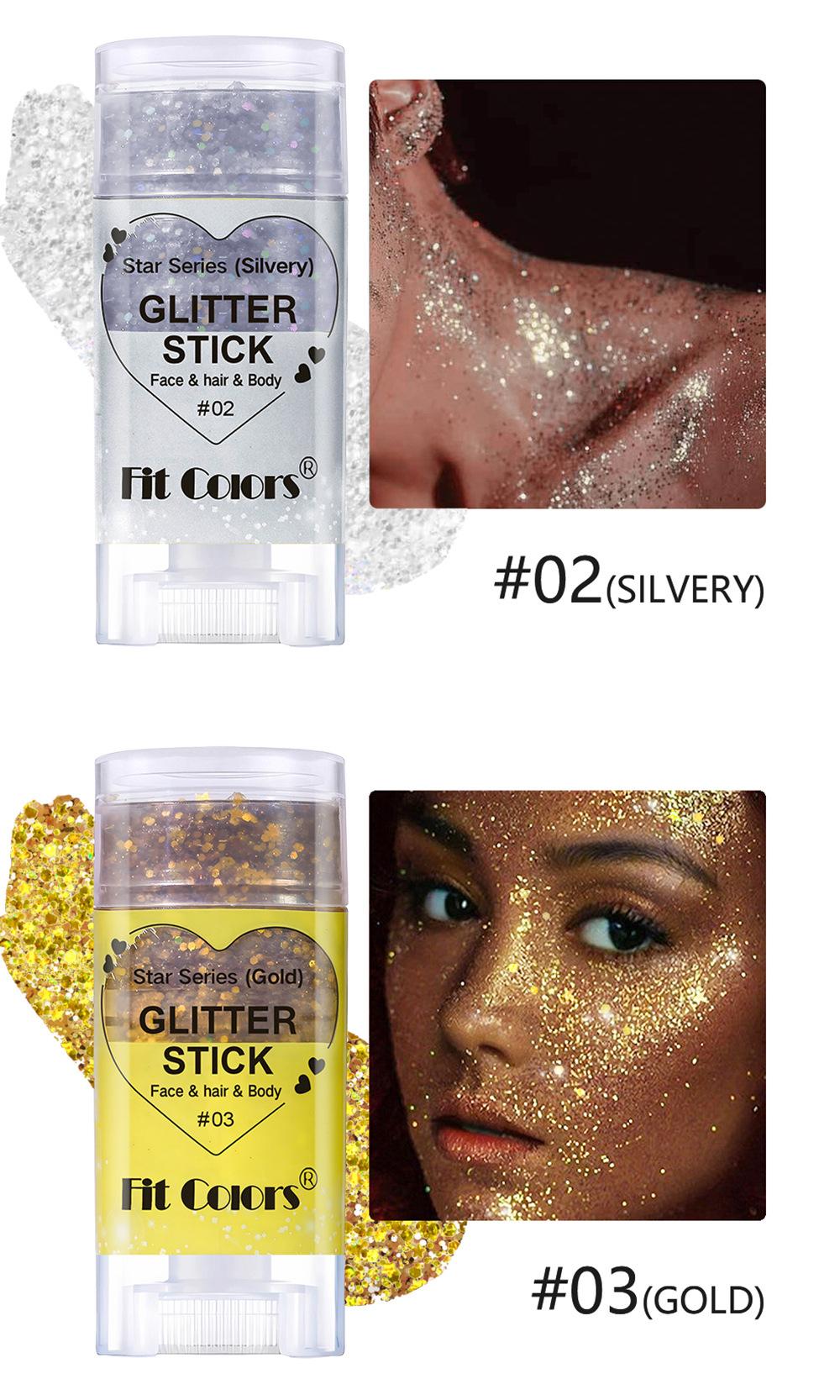 1PC Fit Colors Glitter Stick, 12 Colors Available, Holographic Chunky Glitter, for Face Hair & Body, Long-Lasting, for Festival Rave & Game Day Fan Party, Body Glitter Gel, Cosmetic Sparkle Stick