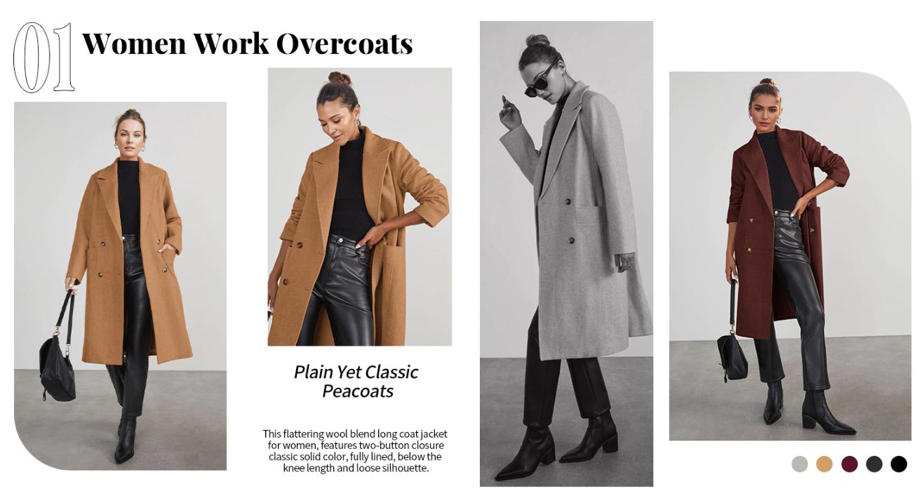 Danedvi Womens Trench Coat Winter Lapel Double Breasted Long Pea Coat Casual Work Office Overcoat with Pocket Tops Detachable Jacket