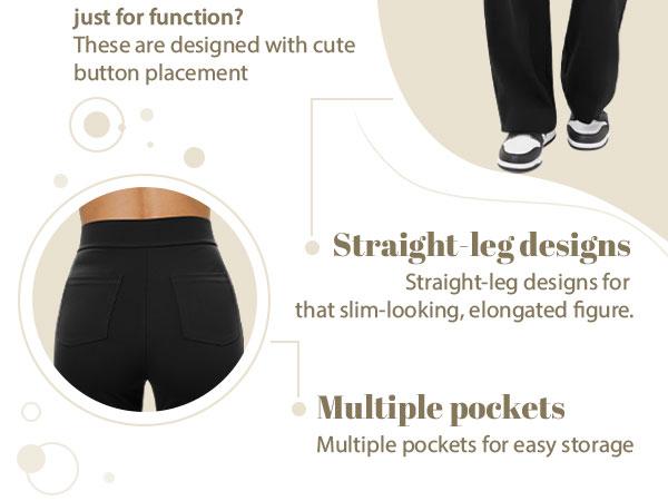JEKAOYI Women's Straight Leg Work-Appropriate Yoga Pants High Waisted Button Stretchy Business Work Casual Trousers Multiple Pockets SpringStatements