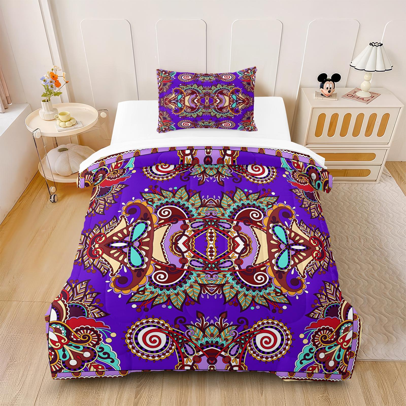 2/3 Pcs Boho Paisley Print Comforter Set, Vintage Ethnic Bedding Set, Soft Warm Lightweight with Vivid Digital Print, Fade Resistant, Ideal for Bedroom Dorm Guest Room Decor, All Season Use