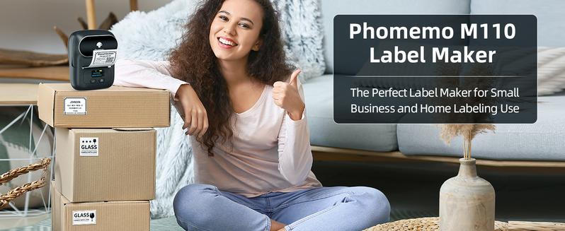Phomemo Label Printer M110 Barcode Label Maker Mini Bluetooth Thermal Label Printer Sticker Printer for Small Business, Home, Office, Logo, Address, Name Tag, Clothing, Organizing