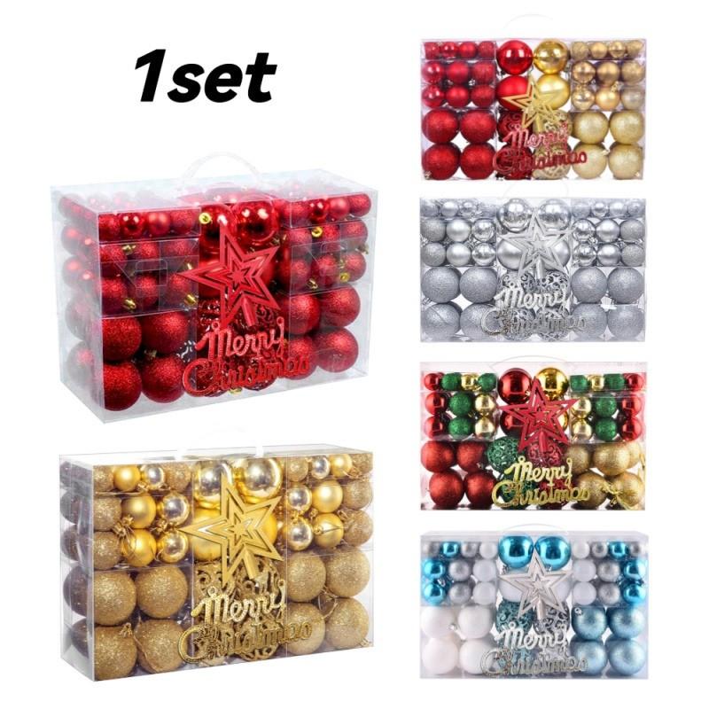 102pcs/Set Christmas Ball Ornaments Storage Box Set Baubles Classic Traditional Luxury Glam Aesthetic Shatterproof Shiny Matte Glittery Red Silver Gold Blue Green Star Topper Home Tree Decor Christmas Decorations