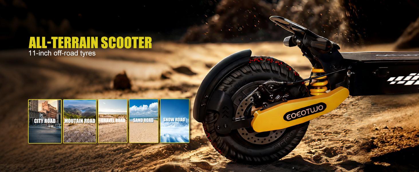 GT06 Adult electric scooter, high power, 1200 W, 48V13/23.4 ampere-hour battery, 20-40 miles range, 11-inch all-terrain tires, foldable, with front and rear shock absorption, suitable for teenagers' commuting.