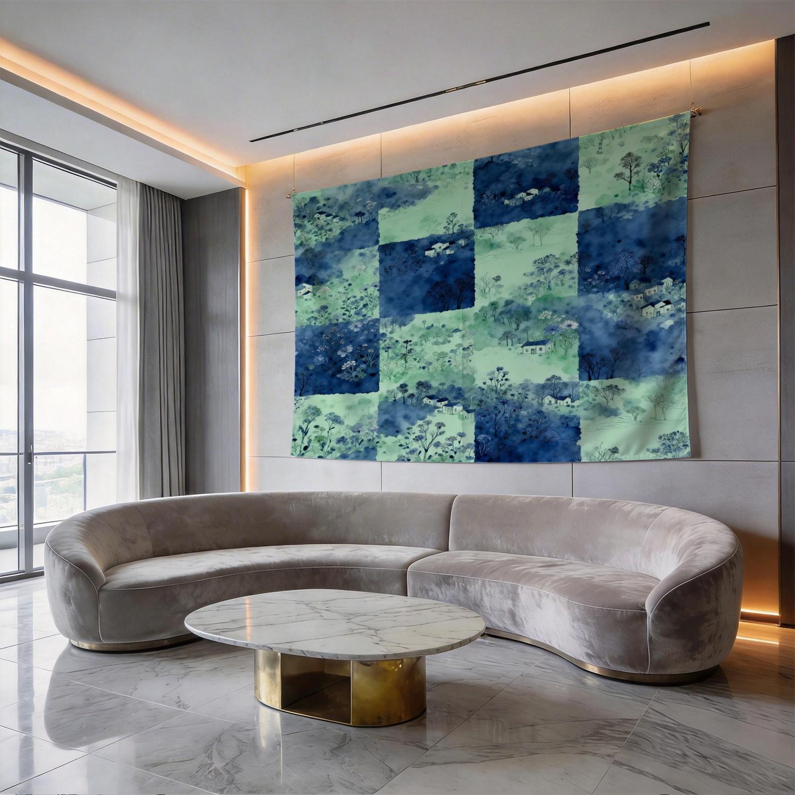 1 Piece Watercolor Landscape Checkered Tapestry, HD Digital Printed Wall Hanging Tapestries, Lightweight Fadeless Aesthetic Room Decor for Bedroom & Living Room, Easy to Hang, Add Vibrant Color to Your Space