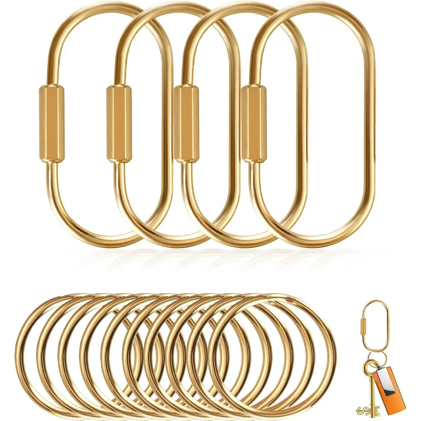 Brass Key Rings Bulk,  Key Chain Organizer Holder for Men Women with Secure Screw Locking, Cute Purse Bag Charms for Handbags, Small Carabiner Clip for  Leash  Tags (4 Pack)
