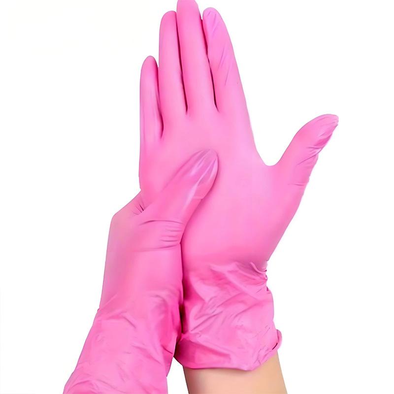 100/50/20 pcs, durable rose-pink nitrile gloves, odor-free, suitable for kitchen dishwashing, bathroom cleaning, tattooing, painting, beauty treatments, pedicures, hair coloring, hotel and pet care—an essential for household cleaning.