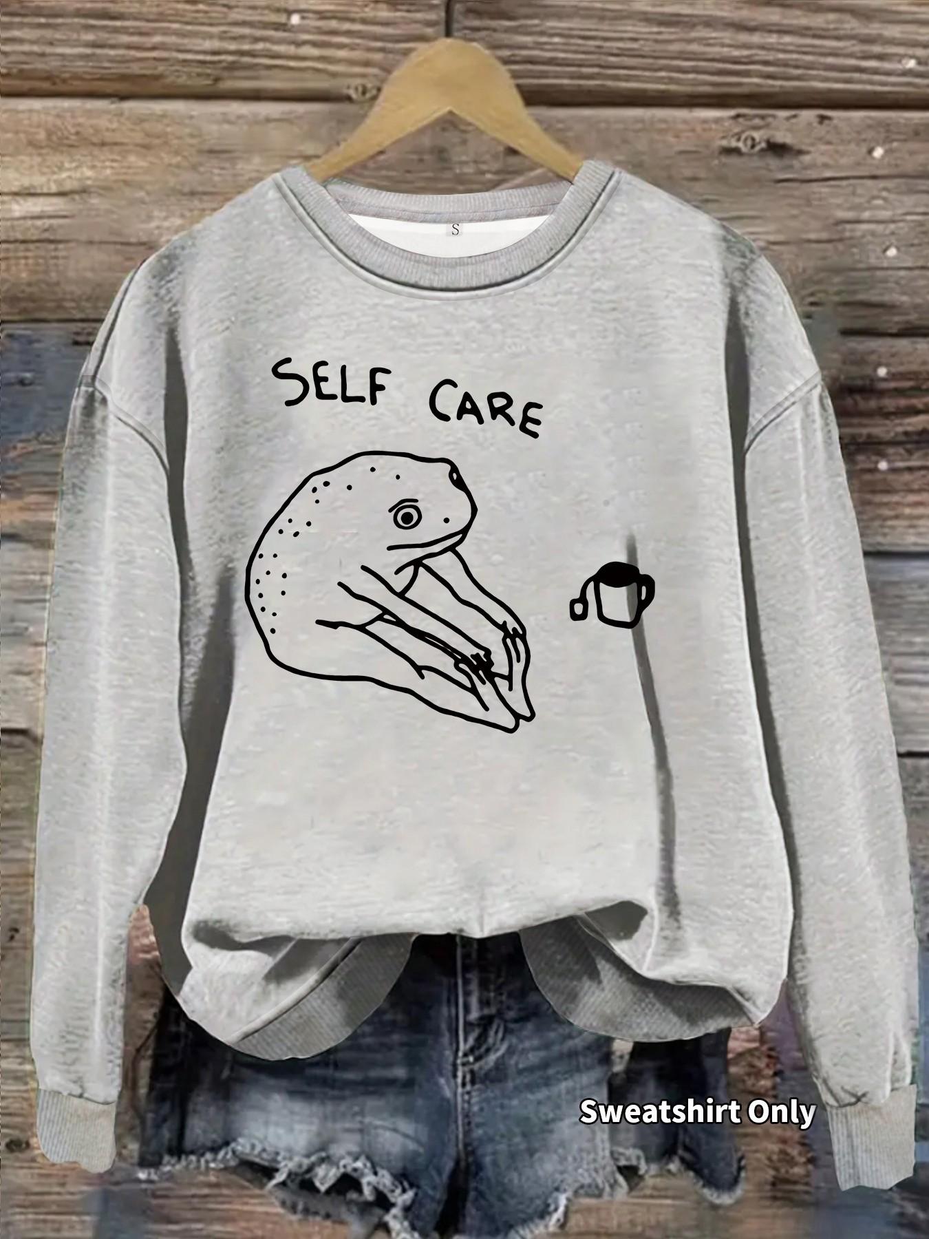 Women's Frog Pattern Print Round Neck Fleece Sweatshirt, Casual Long Sleeve Loose Fit, Fall & Winter Comfort