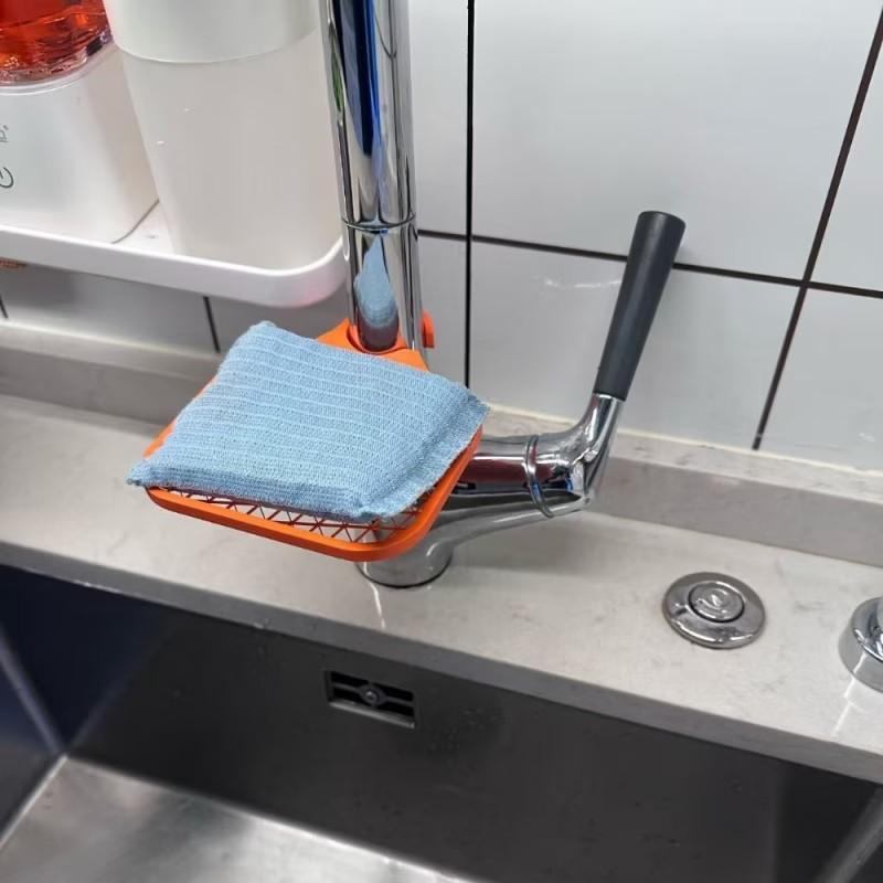 Sink Organizer Drain Rack - Multi-functional Plastic Storage Rack, Fits 28MM Faucet, Holds Sponges, Soap Brushes and Dish Cloths, Easy to Clean, Kitchen Accessory