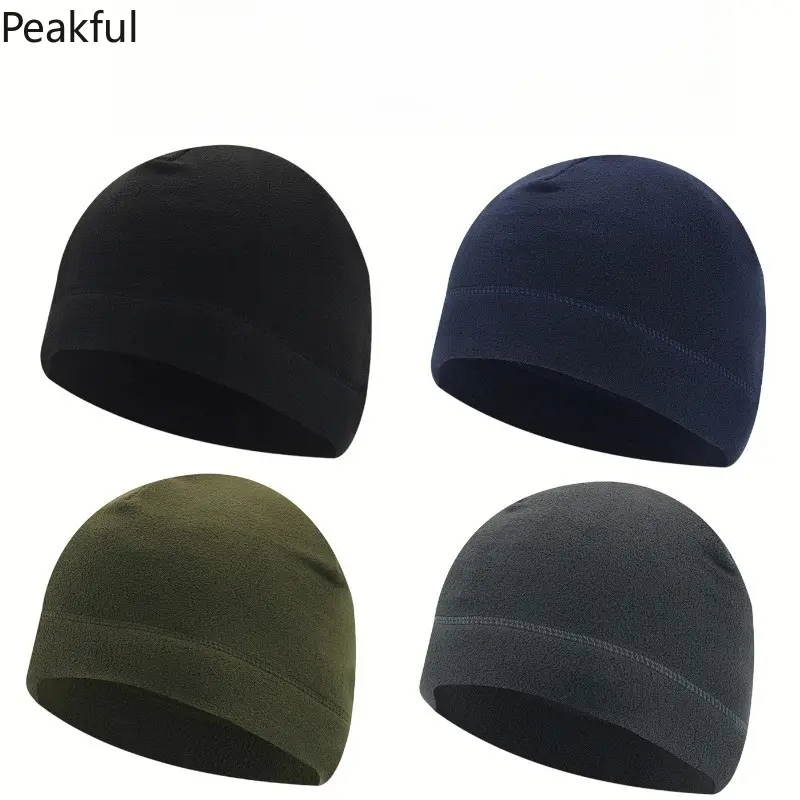4pcs Winter Polar Fleece Beanie Hat For Men Women Soft Thermal Neck Warmer Cap Windproof Breathable Tactical Skull Caps For Skiing Cycling