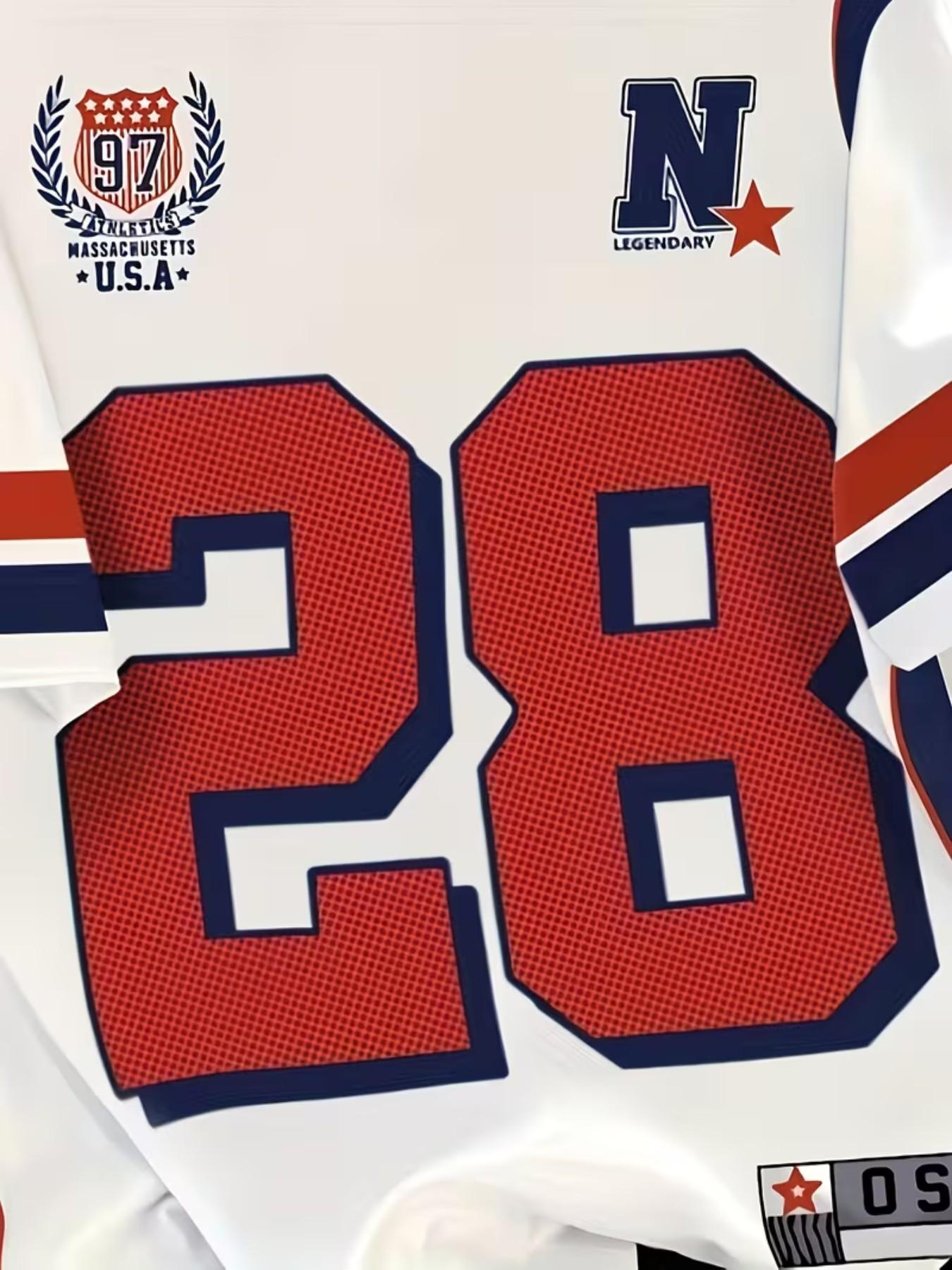 Men's Pattern T-Shirt, // Block Bold '28' Number, Breathable Summer Short Sleeve, Casual Streetwear, Ideal Gift