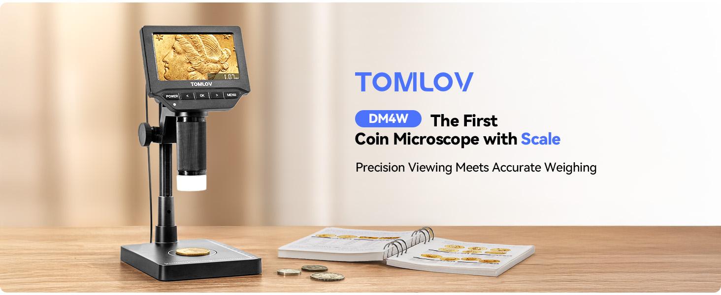 TOMLOV DM4W Microscope with Weighing Scale: 4.3" Digital Coin Microscope with Screen, Error Coin Magnifier with Lights, Weight Scale for Collectors, Jeweler, Students, Compatible with Windows/Mac TOMLOV DM4W Microscope with Weighing Scale: 4.3" Digital Coin Microscope with Screen, Error Coin Magnifier with Lights, Weight Scale for Collectors, Jeweler, Students, Compatible with Windows/Mac