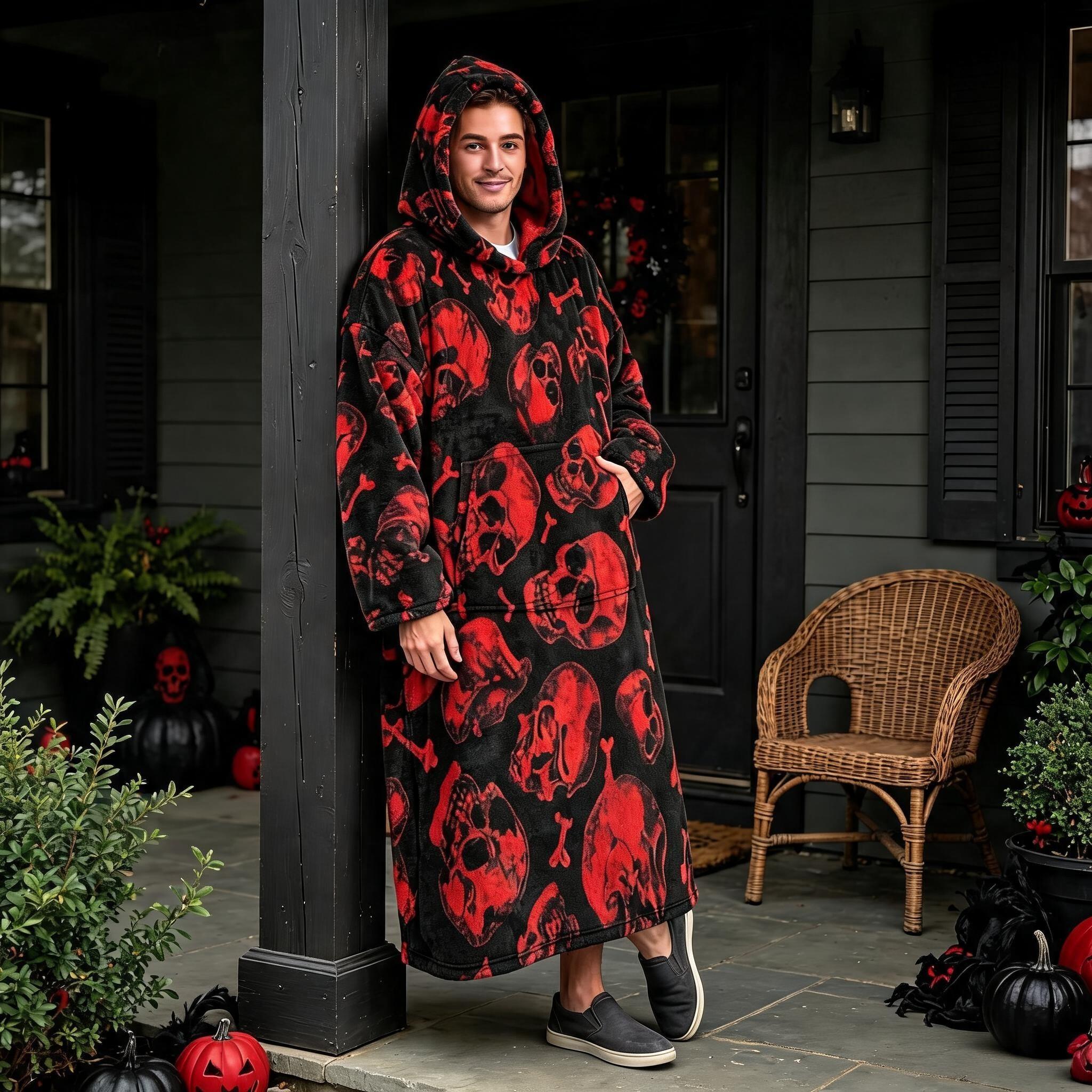 Thick Flannel Wearable Blanket, Couples' Cozy Hooded Blanket with Large Pockets, Soft and Cute Home Blanket, Perfect Gift for Friends and Girls