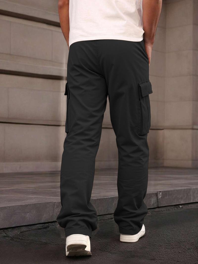 Men's Casual Cargo Pants, Wrinkled Design, Loose Fit Lightweight Sporty Style, Straight Leg Comfortable Daily Wear