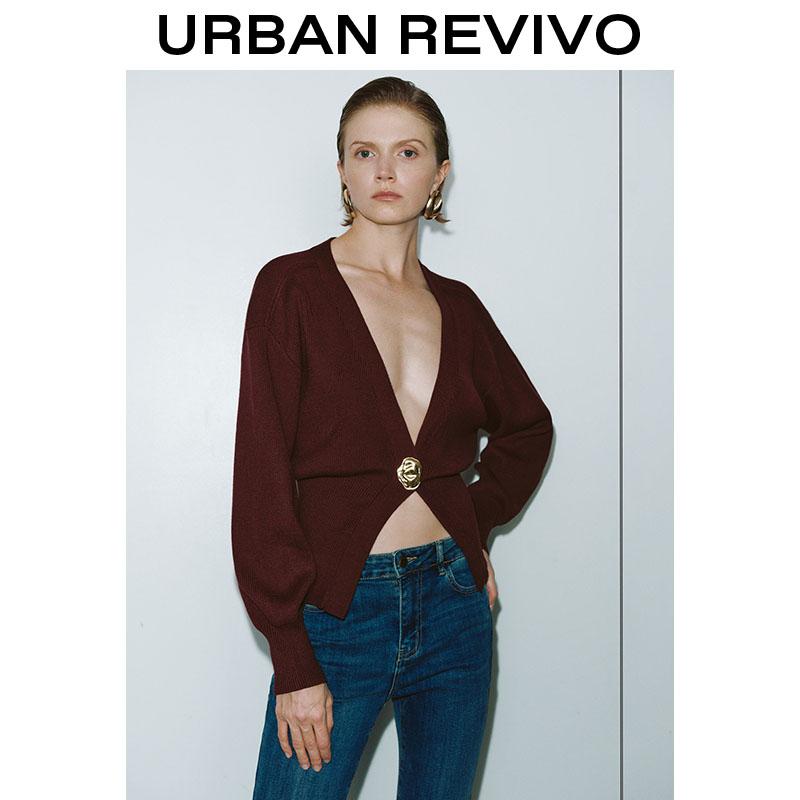 URBAN REVIVO 2026 Women V-Neck One Button Skater Knitted Cardigan Tops Knitwear  Casual Outfit Clothing Girl Elegant Fashion Trendy and Versatile SpringStatements