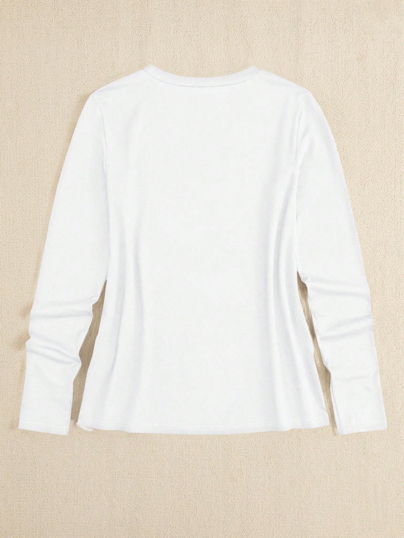 Women's Letter & Reindeer Print Round Neck T-shirts, Casual Long Sleeve Crew Neck T-shirts for Fall & Spring, Women's Clothes for Daily Wear