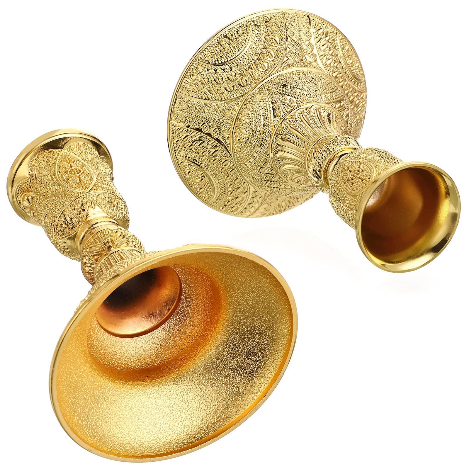 European Vintage Relief Metal Candle Holder Set, 2 Pieces, 3.9 Inches Tall, Perfect for Weddings, Formal Dinners, Church, Christmas, Home Decor