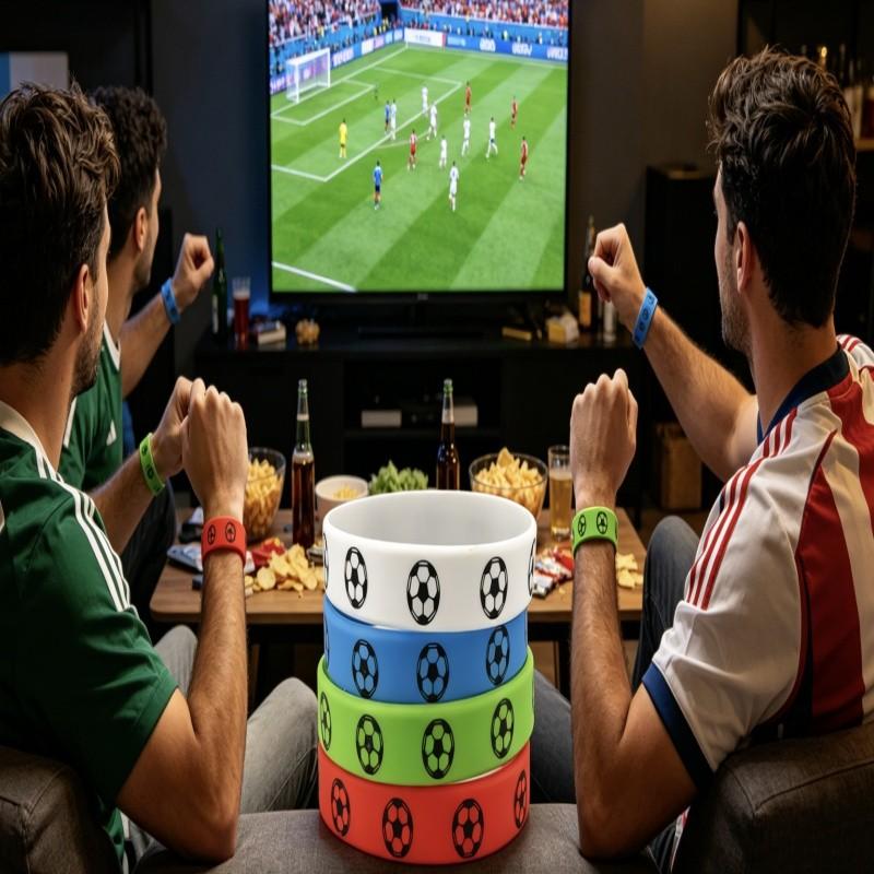 4 Pack Silicone Rubber Wristbands for Soccer Fans, World Cup Theme Sports Bracelet for Men Women, Cheering Accessory for Outdoor Exercise